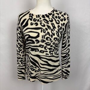 Charter Club Luxury Black Animal Print 100% Cashmere Sweater